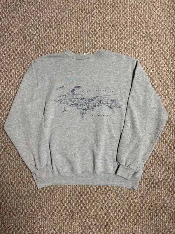Vintage Lee Apparel Michigan Road Map Gray Crewneck Pullover Sweatshirt - Image 2