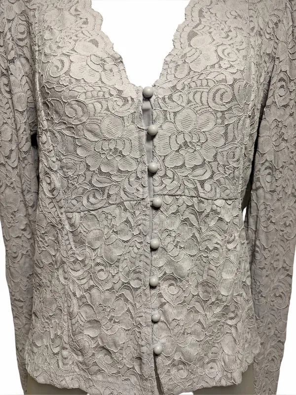 By Anthropologie Lace Button-Front Top Lavender Size Medium - Image 6