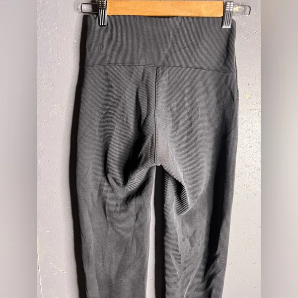 Lululemon Brushed Softstreme Ribbed Zip Flared Pant 32.5" Black.  Size 2 - Image 7