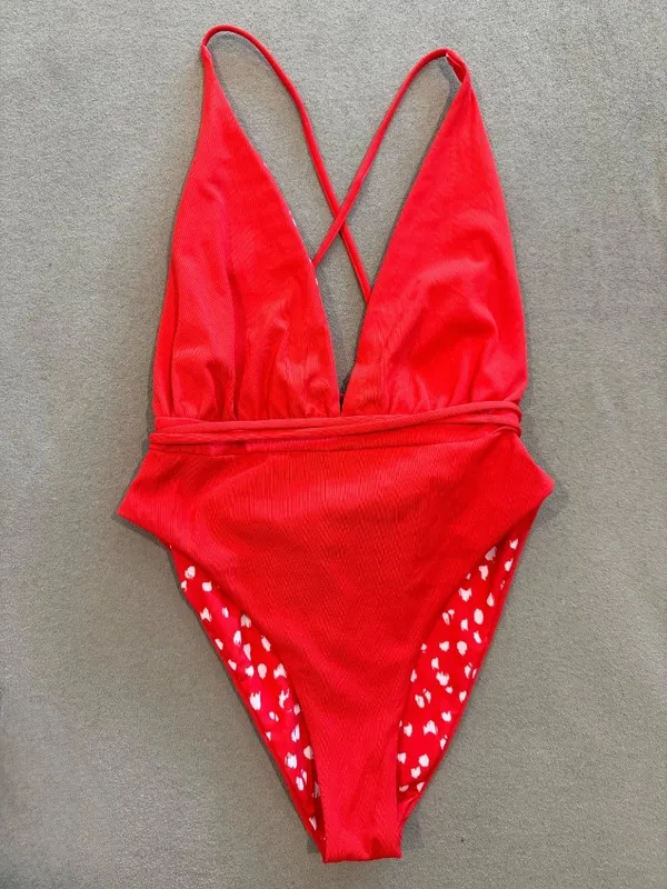 Maaji Reversible Safari One Piece Swimsuit Medium Red Resortwear Summer Vacation - Image 9
