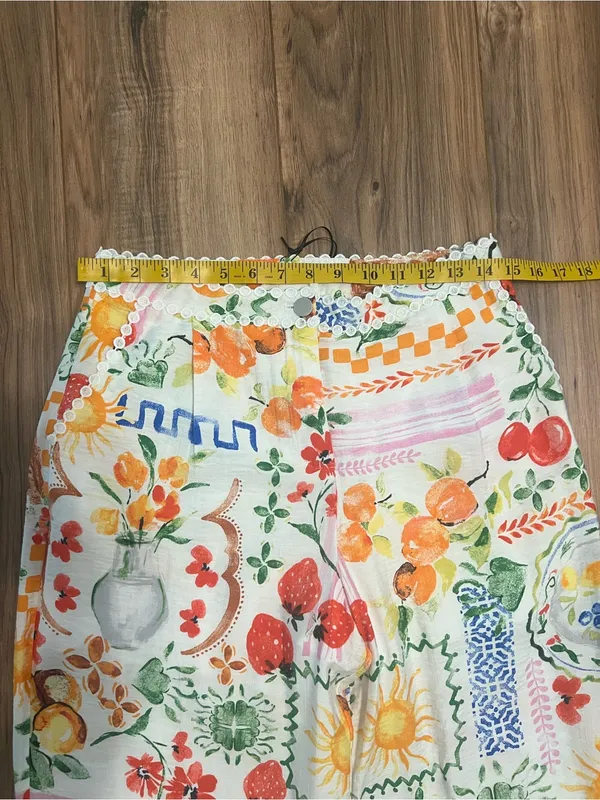 Dee Elly Cherry Farmers Market Fruit Print Wide Leg Lined Pants M NWT - Image 2