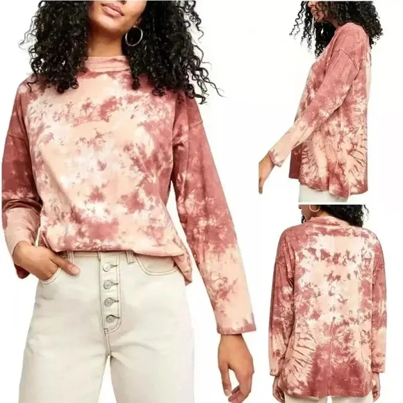We The Free Free People Be Free Tie Dye Oversize Women's T-Shirt Size Large Brown Cotton - Image 2
