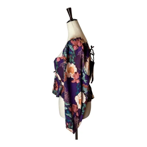 Band Of The Free Shirt Women Medium Purple Floral Puff‎ Sleeve Cropped Top NWT - Image 6