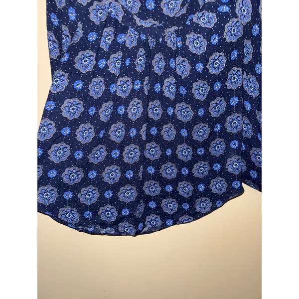 Maeve Anthropologie Navy Blue Floral Medallion V-Neck Peasant Blouse Size 4‎ - Image 4