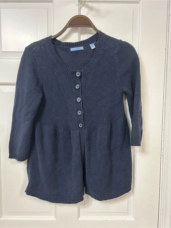 Izod Navy Long-Sleeve Button-Front Knit Sweater - Image 2
