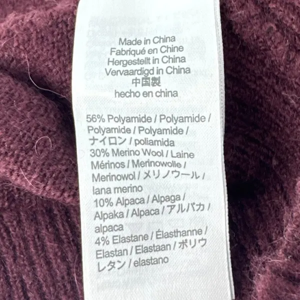 J.Crew Merino Alpaca Blend Mock neck Puff Sleeve‎ Sweater Maroon Size Medium - Image 7