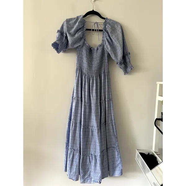 Hill House The Nesli Nap Blue Plaid Puff Sleeve Cottage Dress Size XS - Image 5