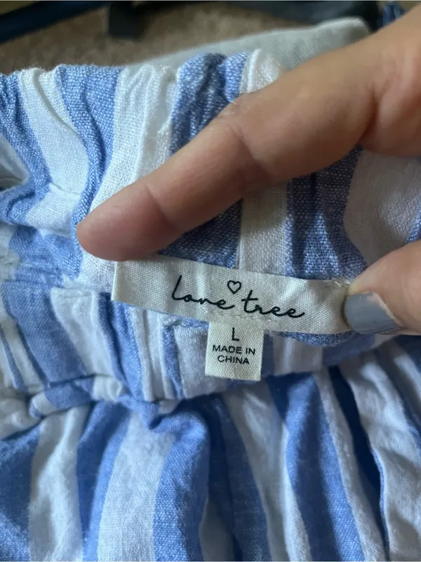 Love Tree Blue and White Striped Drawstring Bermuda Shorts - Image 2