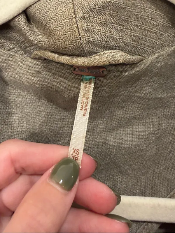 Free People Taupe Khaki Blazer Jacket Cotton Herringbone XS OB464299 - Image 2