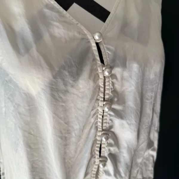 WILFRED Blouse Pearl Button Puff‎ Sleeve Lace Trim White Small - Image 2