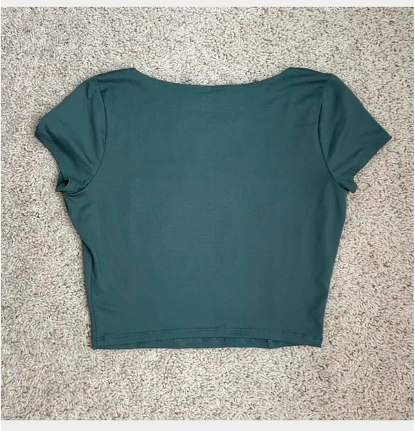 Hollister Green Cropped Square Neck Baby Tee - Image 3
