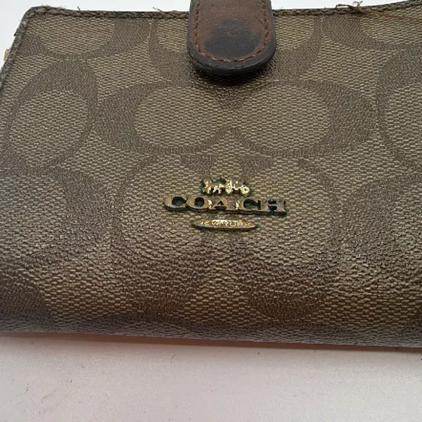Coach Compact Brown Signature C Coated Canvas Wallet - Image 2