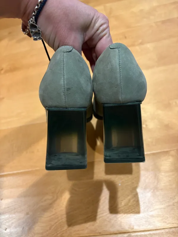 Camper Suede Block clear Heel pumps shoes greenish sz 39 8.5-9 - Image 5
