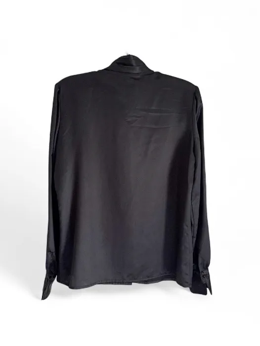 Vintage Women's Black Satin Blouse with Pleated Front Women’s Sz 10 Classic Chic - Image 2