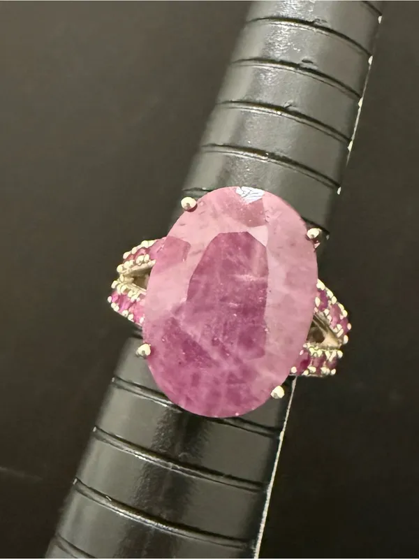 925 Silver Natural Ruby Gemstone Cocktail Ring Size 7.5 Pink - Image 8