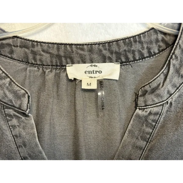 Entro Women's Gray Chambray Tunic‎ Dress Size M Western Chic Prairie Country - Image 11