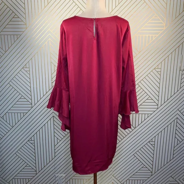 Bar III Bell Sleeve Ruffled Shift Dress‎ in Berry - Image 8