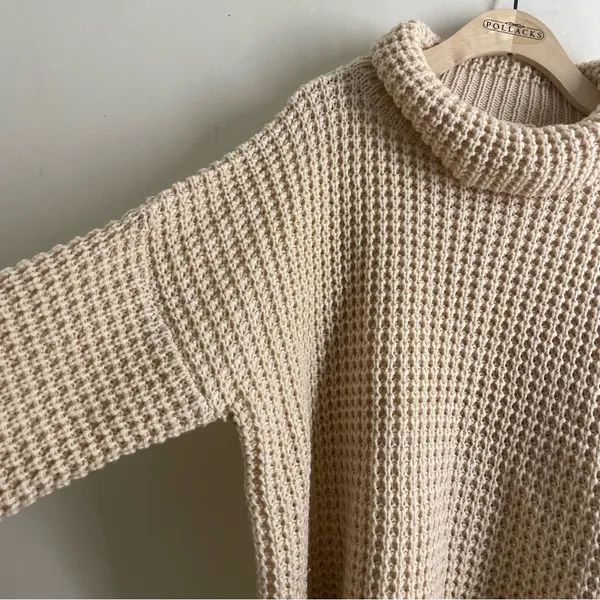 Goodnight Macaroon Retta Cognac Ribbed Waffle Knit Oversized Cropped Turtleneck - Image 6