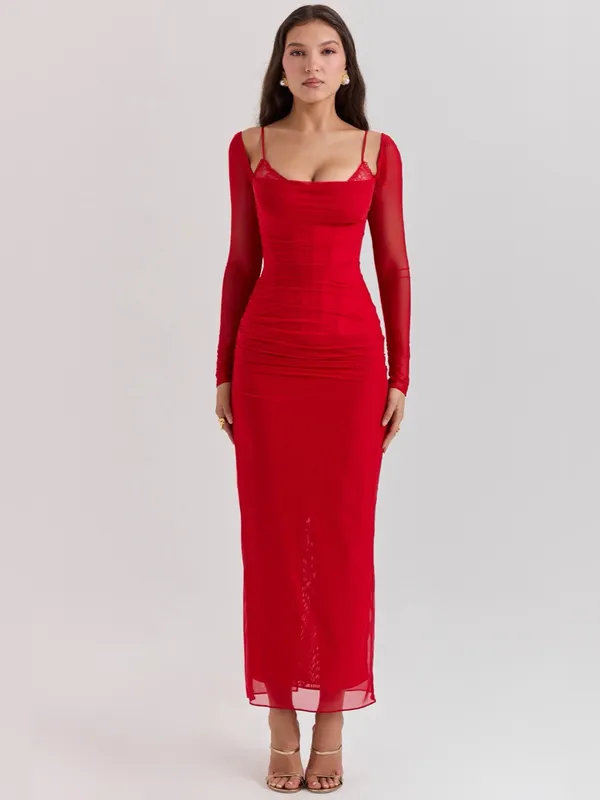 House of CB Katarina Scarlet Long Sleeve Maxi Dress S - Image 4