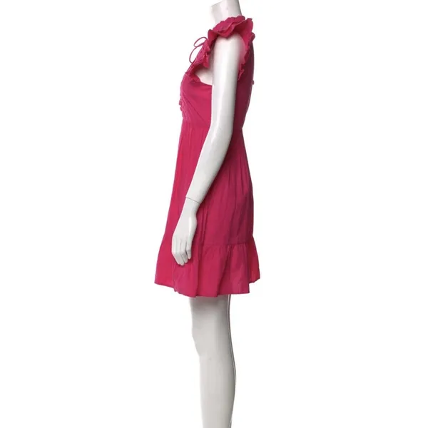 Caroline Constas Designer Tiered Ruffled Mini Dress Hot‎ Pink 100% Cotton - Image 4
