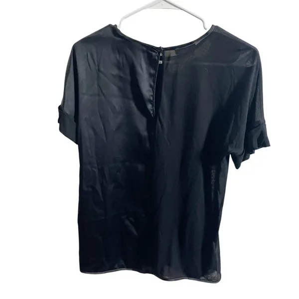 Les Copains Womens Black Satin Short Sleeve Blouse‎ Size 42/ S - Image 4
