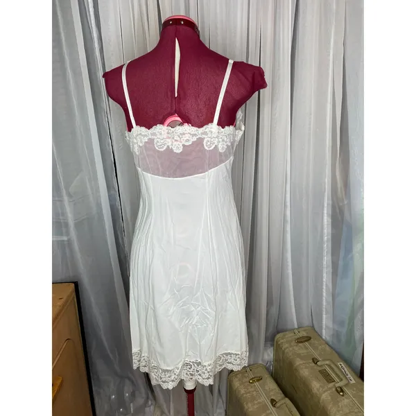 nightgown slip vintage knee length sheer bust white - Image 4
