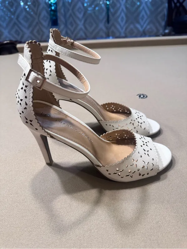 LC Lauren Conrad White Scalloped Perforated Ankle-Strap Heels - Image 2