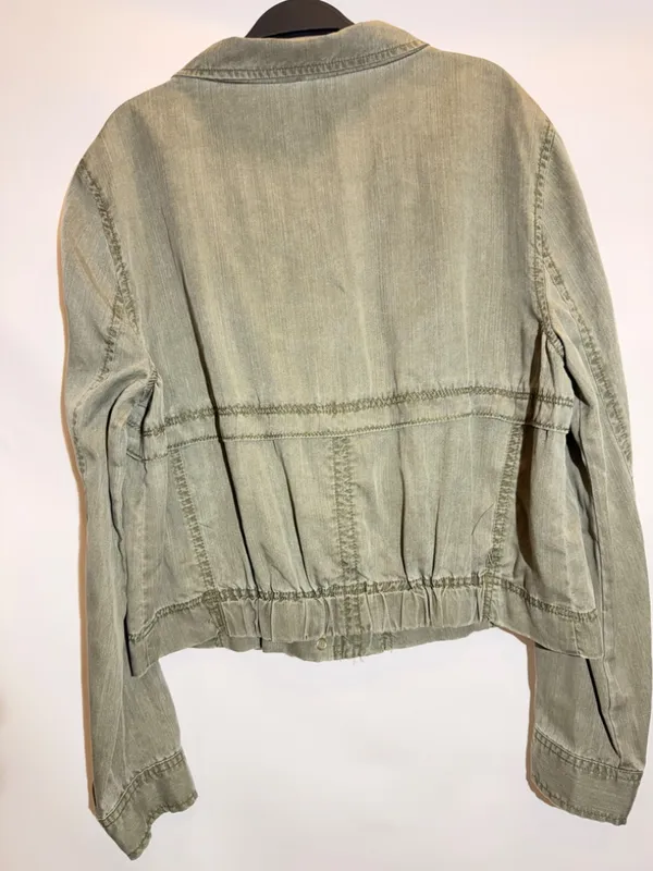 NWT Jones New York Olive Green Cotton Zip Pocket Moto Utility Jacket Size M - Image 3