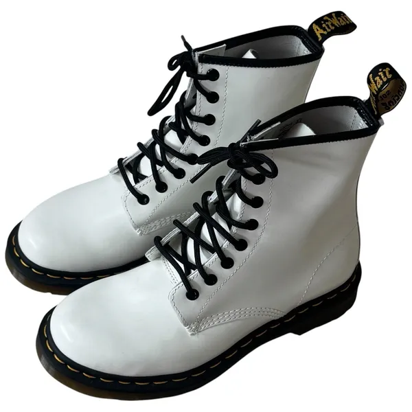 Dr. Marten's Patent Leather White 1460 Lace‎ Up Boots Capsule Grunge Rocker 8 - Image 3