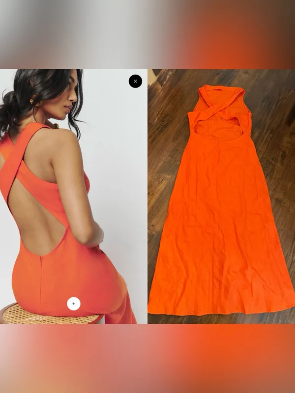Reformation Midi Cassette 100% Linen Open Back Dress – Flame Orange Size 10 - Image 2