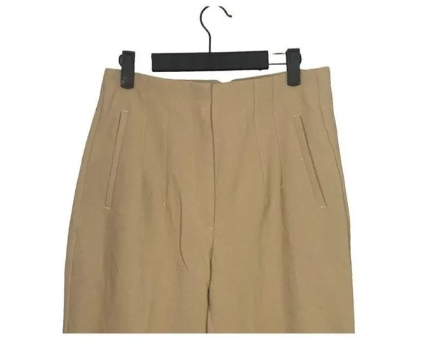 Zara High Rise Tapered Trousers Pleated Slash Pockets L Cream #1942 - Image 6