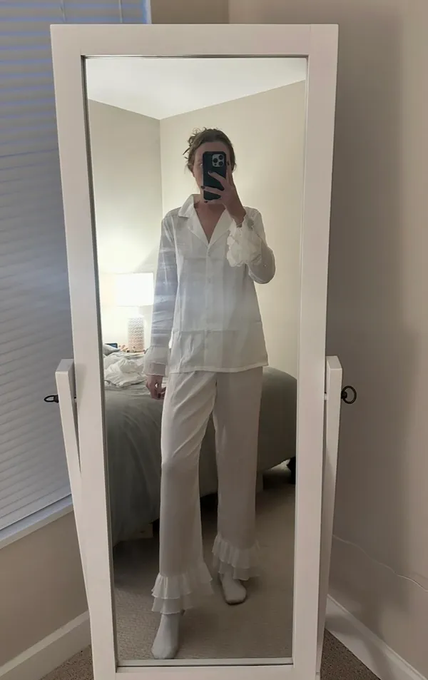 Amazon Satin White Blouse Ruffle Flutter Hem PJ Set - Image 8