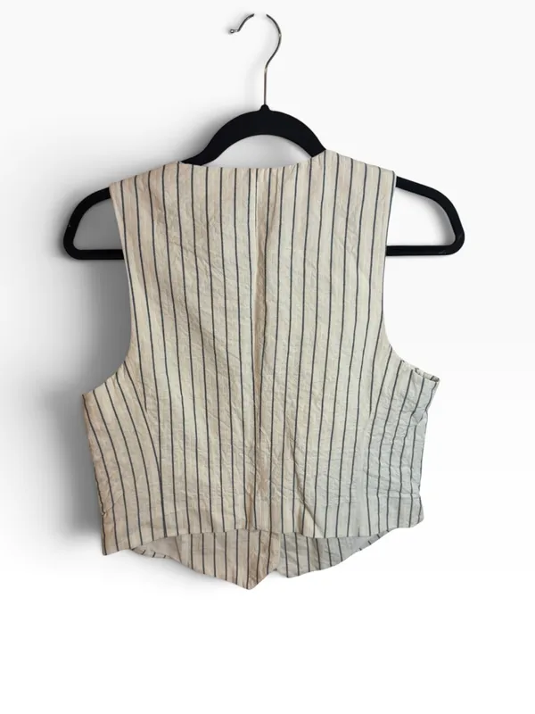 Zara Cream and Navy Pinstripe Cotton Vest - Image 2