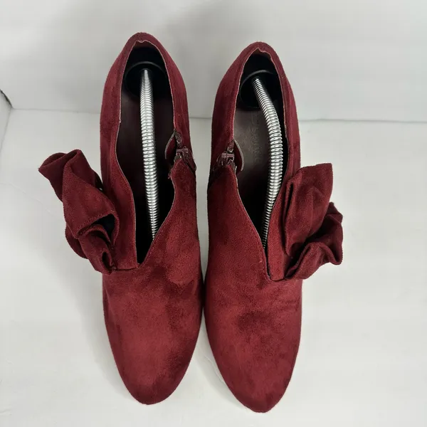 Call it Spring Womens size 9 Vegan Suede Heel Booties Ruffle Shoes Red 4 inch - Image 4