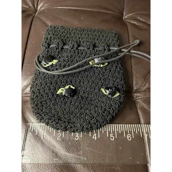 Saks 5th Avenue Vintage Black Woven Drawstring Evening Bag Made in Italy - Image 7