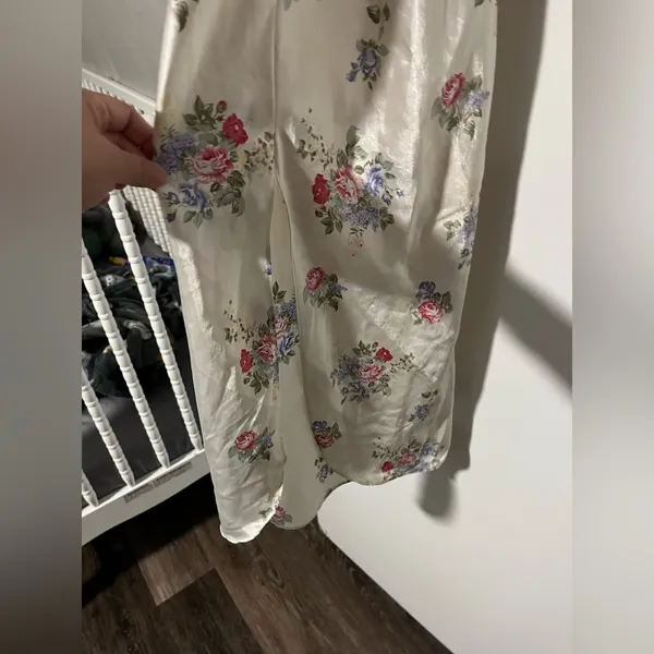 Vintage Floral Satin Slip Nightgown Lingerie Cottagecore pearl dangle midi dress - Image 10