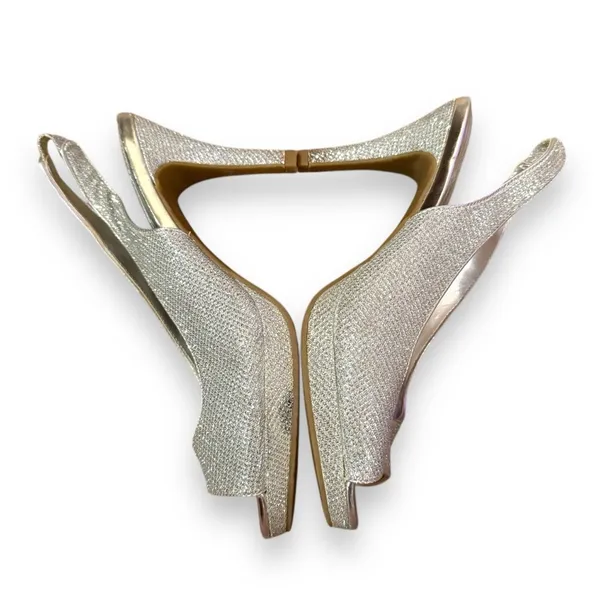 Worthington Dayne Silver Metallic Peep Toe Stiletto Heels‎ Sz 6.5 - Image 3