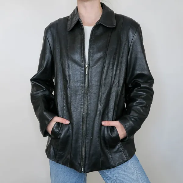 Vintage 90s Fourteen Zero Black Leather Jacket - Image 3
