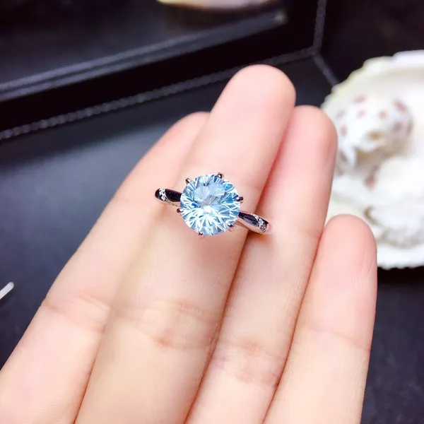 18K White Gold Plated Adjustable Blue Crystal Aquamarine Sapphire Ring for Women - Image 4