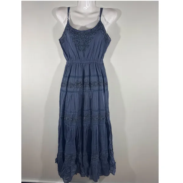 Love The Label Blue Intricate Beaded Details Maxi Dress XS Cottage core Coquette - Image 3