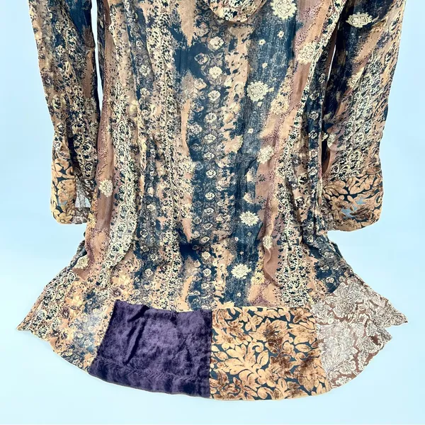 Faded Glory Brown and Gold Patterned Hoodie Tunic Blouse/Mini Dress Size S (4-6) - Image 9