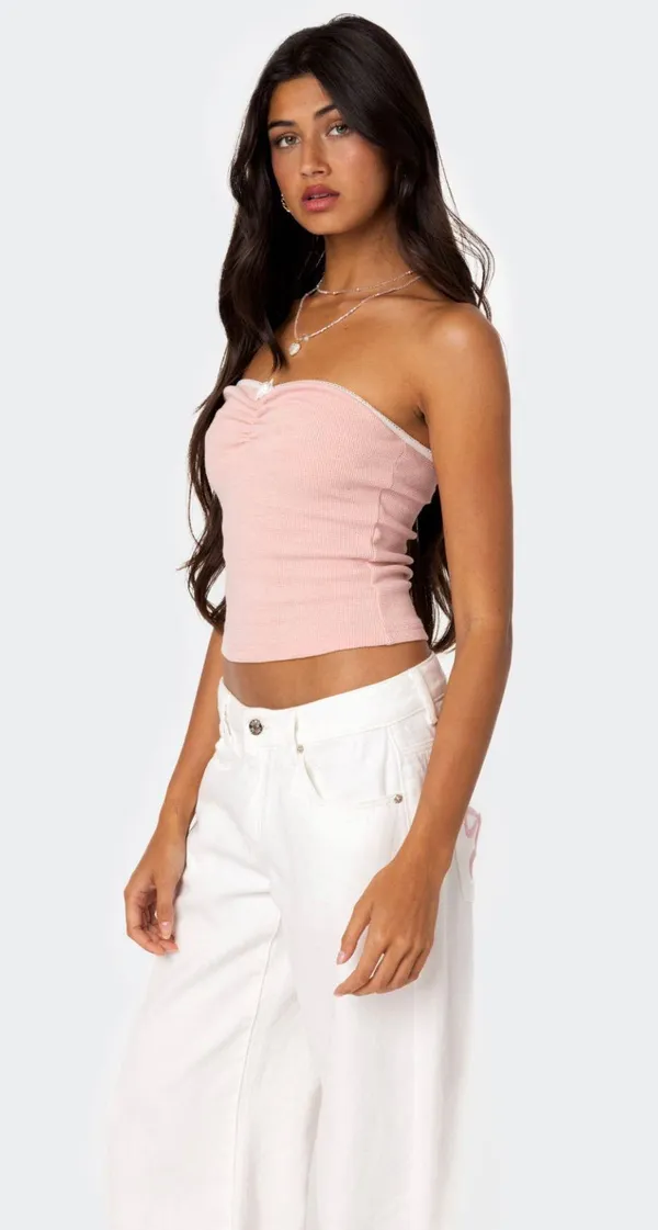 Edikted brand new lacy pink tube top xs with tags - Image 2