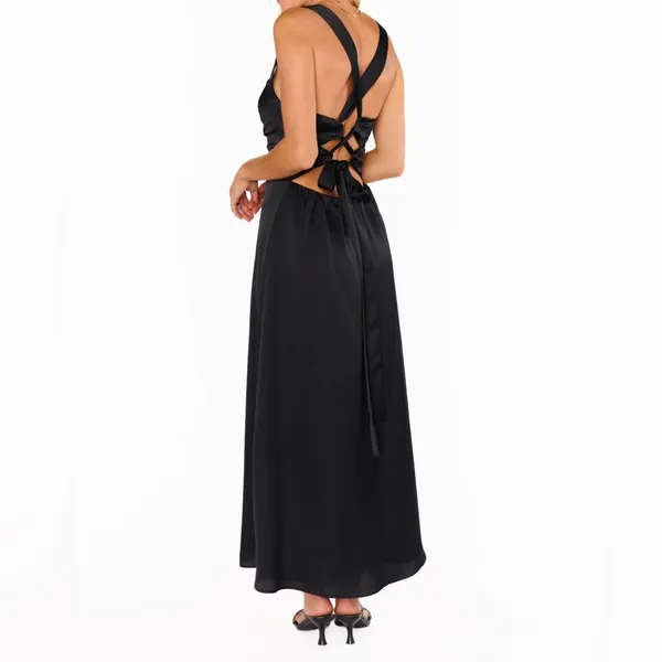 Show Me Your MuMu Mina Midi Dress Black Luxe Satin Women’s Sz S - Image 4