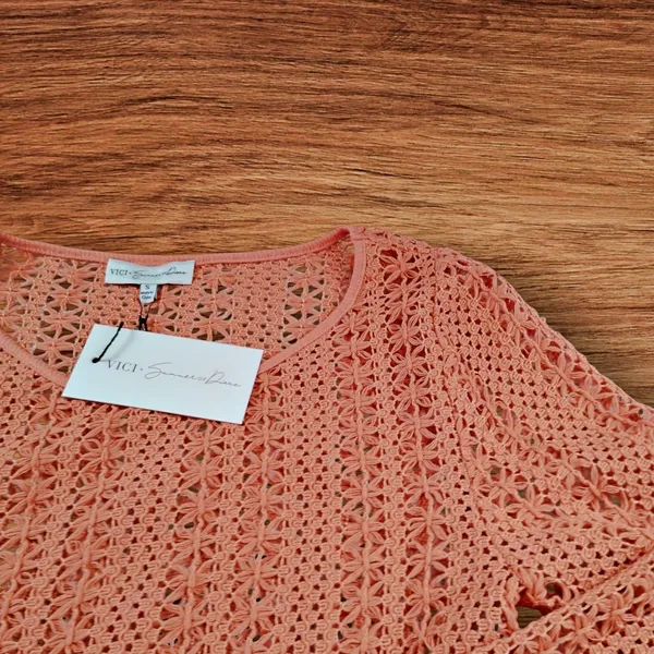 VICI x Summer of Diane Crochet Long Sleeve Top Small Orange Summer Vacation NWT - Image 4