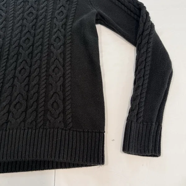 LL Bean Black Double L Mixed Cable Cotton Crew Neck Pullover Sweater Size SMALL - Image 5
