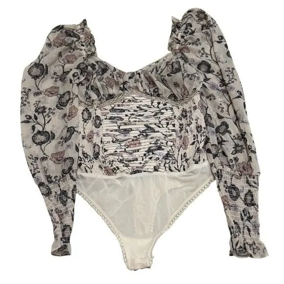 Free People Brunch Date Bodysuit Sheer Floral Coquette Milk Maid Feminine S - Image 6
