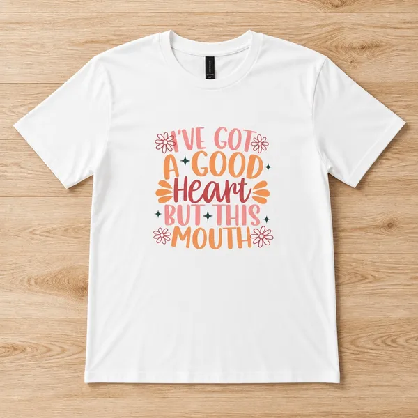 Gildan 100% Heavy Duty White Cotton “I’ve got a good heart but this mouth” Size XL NWT - Image 2