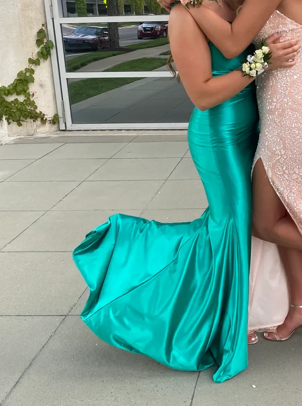 Original Teal Satin Prom Dress Blue Size 8 - Image 4