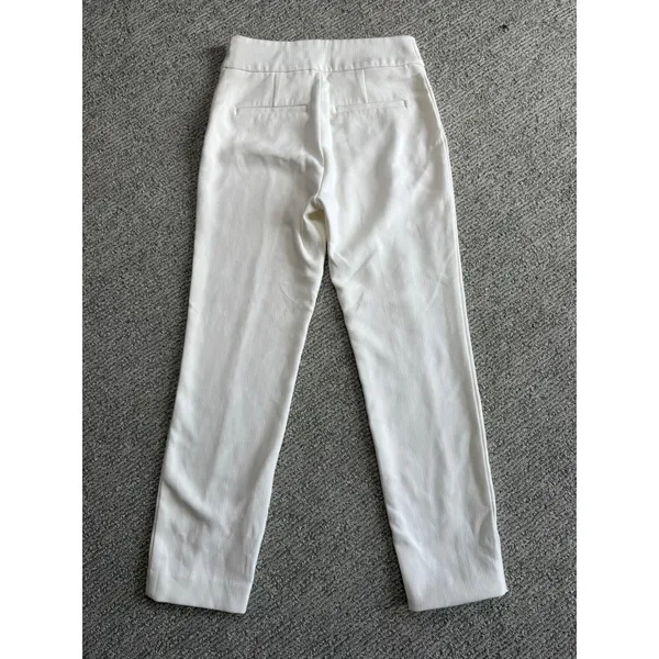 HM Womens White Pintuck Ankle Trousers Size 2 Slim Fit High Rise Dress Pants - Image 3