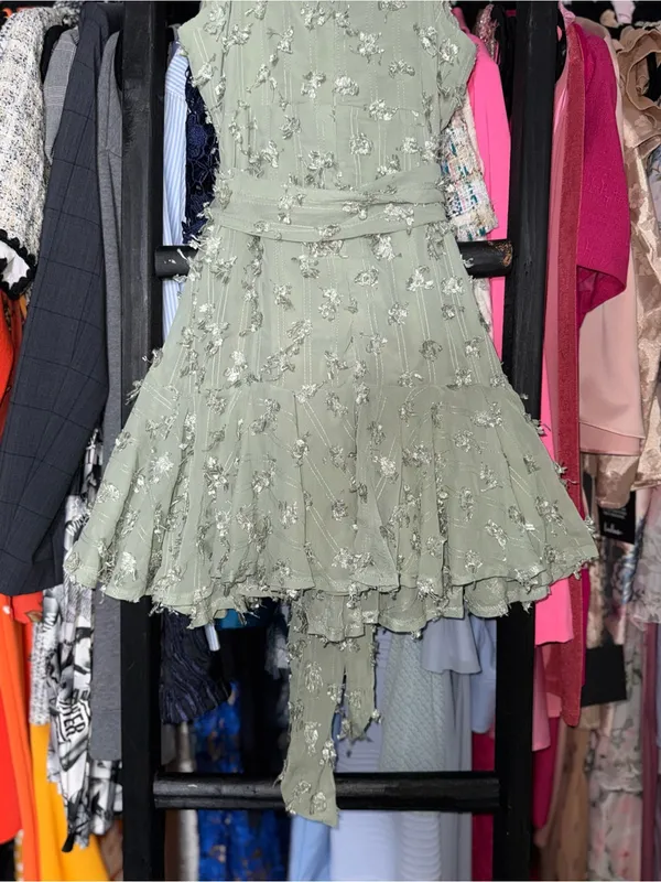 Selfie Leslie Sheri Embellished Chiffon Olive Wrap Mini Dress Medium New NWT - Image 14